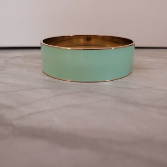 💚 Vintage 2000's 00's Y2K J.Crew Mint Green Enamal Wide Bangle Bracelet 💚 - Picture 3 of 11